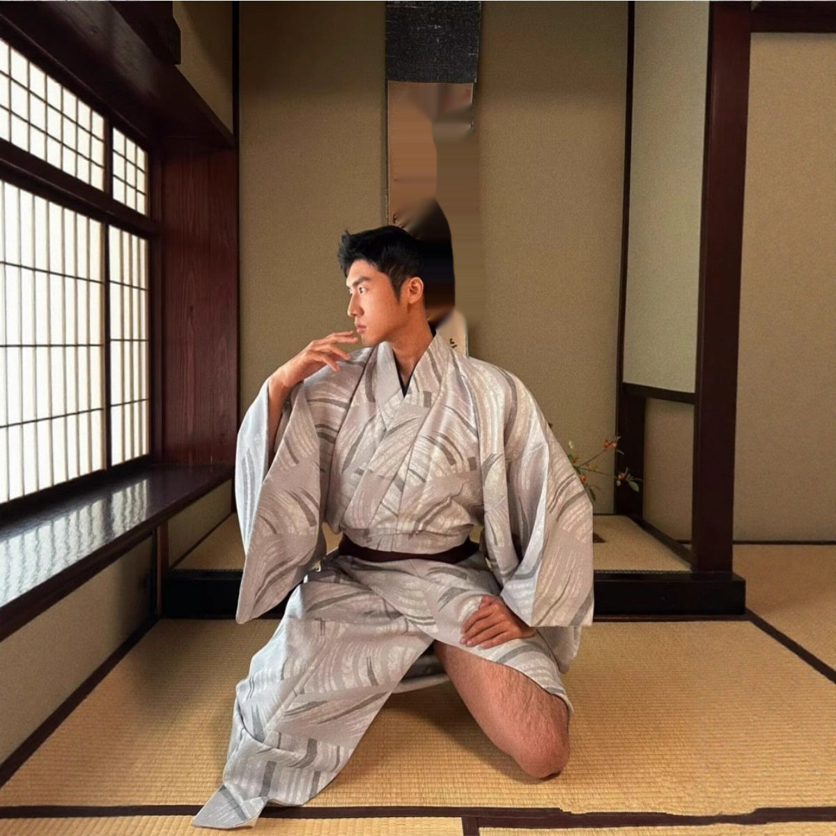 Golden Heir men's traditional Japanese kimono bath robe, soft fabric, detailed design, and elegant fit for formal and leisure wear.