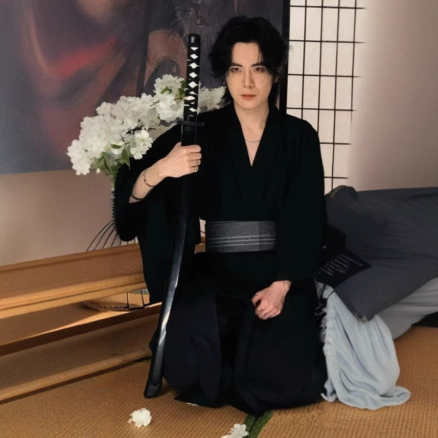 Men's traditional Japanese kimono bath robe by Golden Heir, showing the elegant fabric and classic design details.