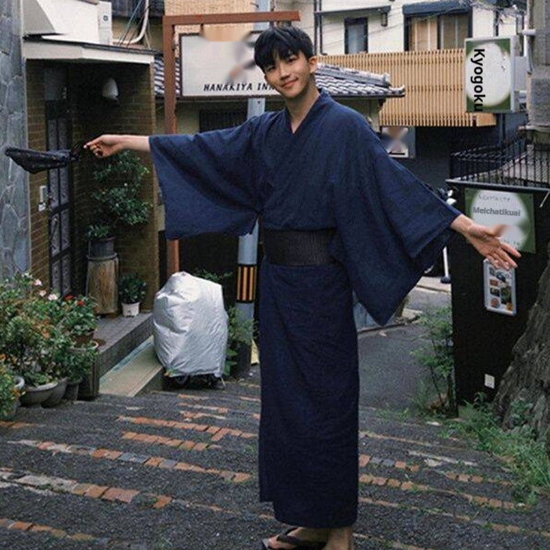 Golden Heir men's traditional Japanese kimono bath robe with intricate patterns and soft fabric, perfect for formal or relaxing wear.