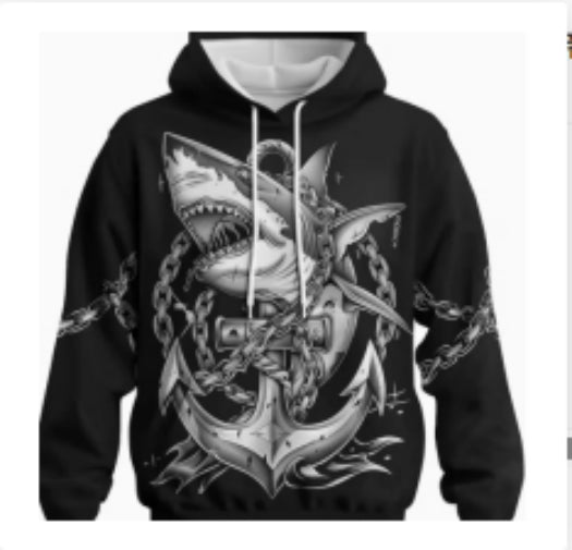 Men's Golden Heir hoodie with bold 3D shark pattern, featuring a comfortable fit and stylish design.