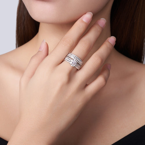 Golden Heir 2-carat silver jewelry ring set with minimalist design, featuring top-quality Morganite stones and S925 silver with platinum plating.