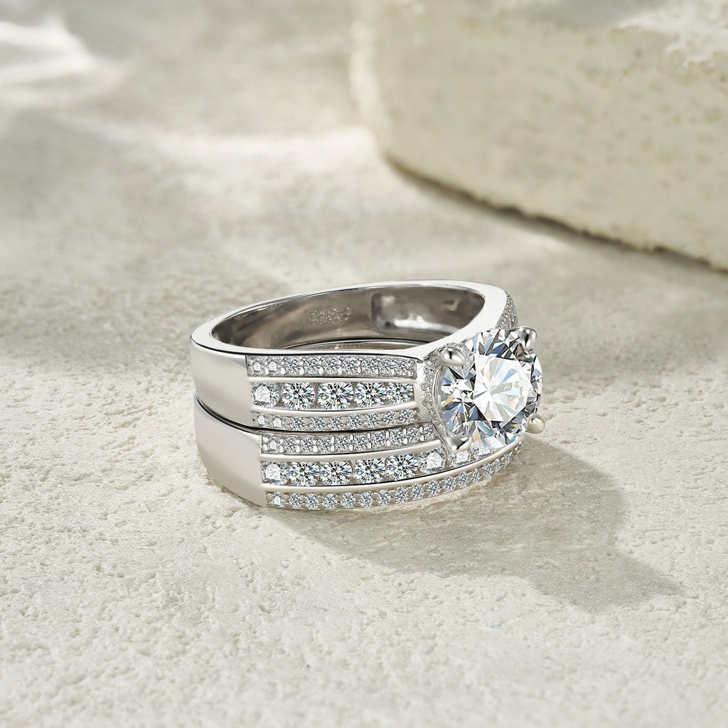 Luxury 2-carat silver jewelry ring set with Morganite, S925 silver, platinum electroplating, minimalistic fashion jewelry by Golden Heir.